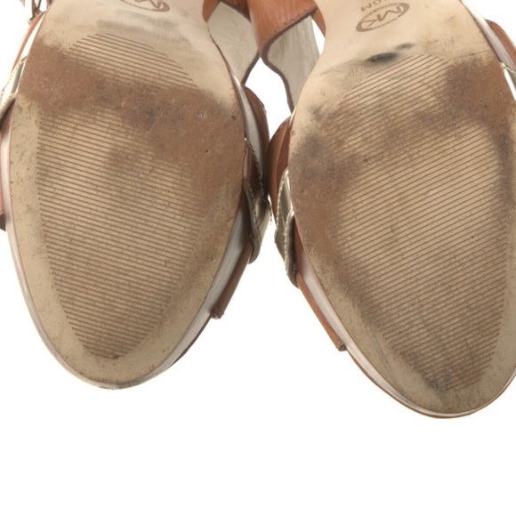Michael Kors Brown & Gold Leather Peep Toe Ankle Strap Sandals, Women’s Size 5M. - Picture 13 of 13